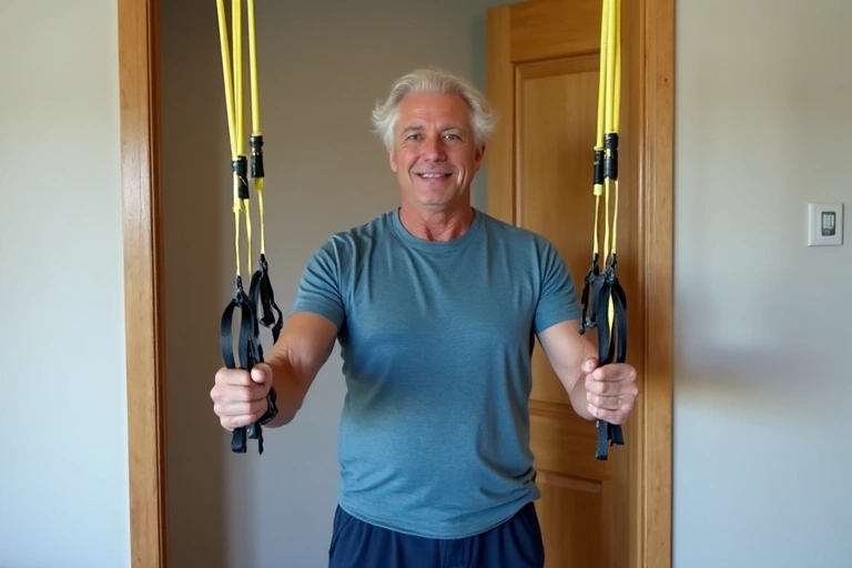 Man using resistance bands for strength training