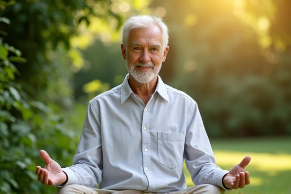 Man meditating in a peaceful garden