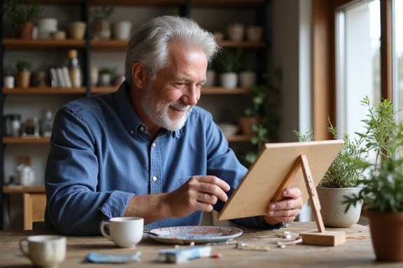 Man enjoying a new hobby like painting