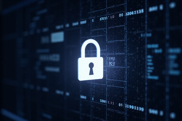 Cybersecurity lock icon with digital background