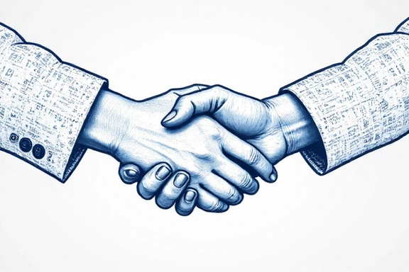 Digital handshake symbolizing agreement and terms acceptance