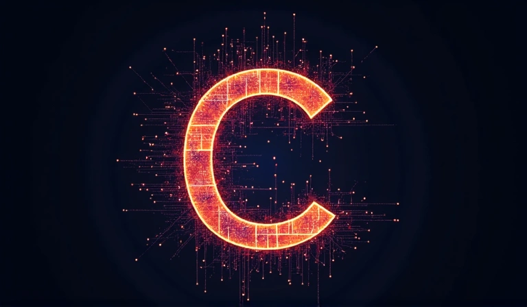 Stylized copyright symbol with abstract digital patterns